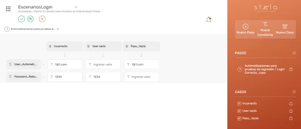 STELA creación de escenarios para automatizar casos de prueba utilizando los robots digitales creados con STELA Automation made simple.